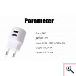 Φορτιστής Ρεύματος για Γρήγορη Φόρτιση με δύο Θύρες USB και Καλώδιο Micro USB - 2 USB Charger Awei