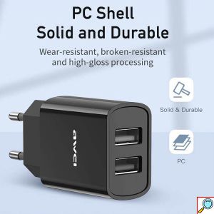 Awei Φορτιστής Πρίζας με 2 Θύρες USB 2.1A Γρήγορης Φόρτισης