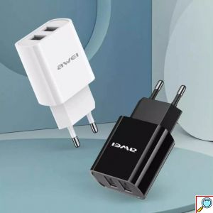 Awei Φορτιστής Πρίζας με 2 Θύρες USB 2.1A Γρήγορης Φόρτισης