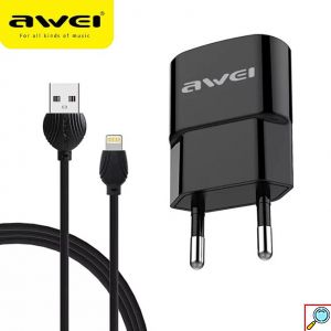 Awei Σετ Αντάπτορας - Φορτιστής με Θύρα USB-A 2.1Α Γρήγορης Φόρτισης & Καλώδιο USB σε Lightning 1m