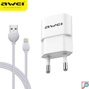 Awei Σετ Αντάπτορας - Φορτιστής με Θύρα USB-A 2.1Α Γρήγορης Φόρτισης & Καλώδιο USB σε Lightning 1m