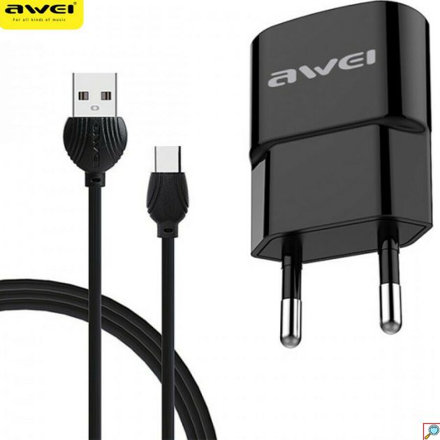 Awei Σετ Αντάπτορας - Φορτιστής με Θύρα USB-A 2.1Α Γρήγορης Φόρτισης & Καλώδιο USB σε MicroUSB 1m - Μαύρο