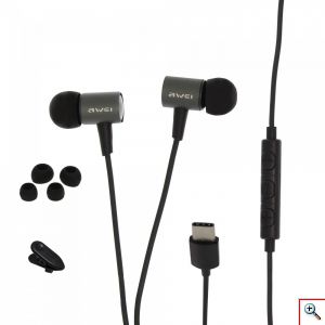 Awei® Ενσύρματα Ακουστικά Handsfree με Βύσμα Type C Μαύρα TC-7