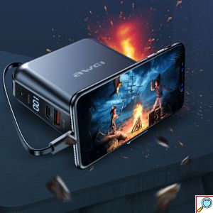 Awei® Φορητή Μπαταρία Φορτιστής - Power Bank 15000mAh 2.4A - LED Ένδειξη Μπαταρίας - Θύρες USB-A & USB-C Quick Charge 3.0 Ταχυφορτιστής - Βάση Κινητού
