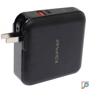 Awei® Φορητή Μπαταρία Φορτιστής - Power Bank 15000mAh 2.4A - LED Ένδειξη Μπαταρίας - Θύρες USB-A & USB-C Quick Charge 3.0 Ταχυφορτιστής - Βάση Κινητού