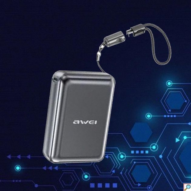 Awei Pro Power Bank 20000mAh – Γρήγορη Φόρτιση 22.5W με Ενσωματωμένο USB-C Καλώδιο