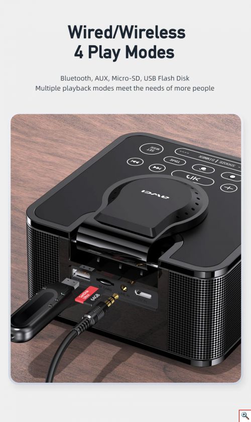 Φορητό Ρολόι / Ηχείο / PowerBank 8000mAh με Ασύρματο Φορτιστή, Bluetooth Σύνδεση & Μπαταρία Επαναφορτιζόμενη USB 4 σε 1 AWEI 