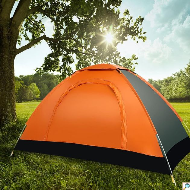 Αυτόματη Pop Up Σκηνή για Camping 2 - 4 ατόμων Αδιάβροχη Καλοκαιρινή - 200x150cm Πορτοκαλί-Πράσινο