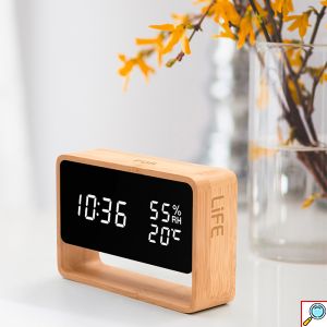 Bamboo Ψηφιακό Θερμόμετρο,Υγρόμετρο Εσωτερικού Χώρου με Ρολόι, Ξυπνητήρι, Ημερομηνία και Φωτάκι Νυκτός