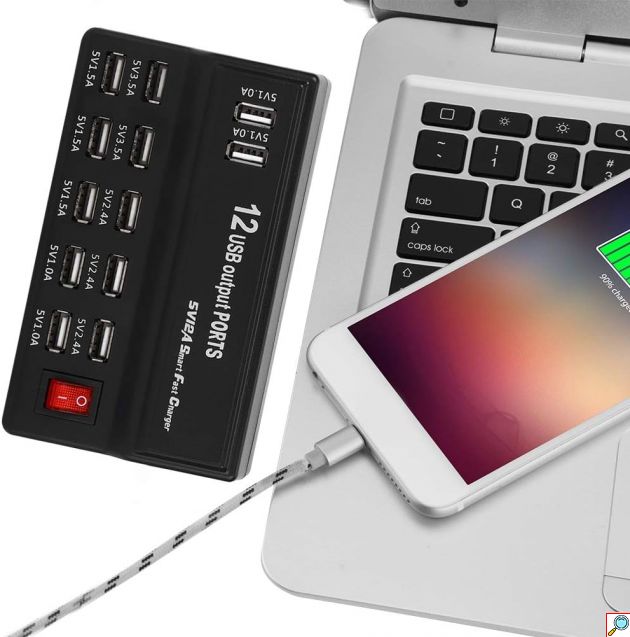 Βάση Φόρτισης 100-240V με 12 Θύρες USB-A 60W 2.4A/1A Andowl - Μαύρη