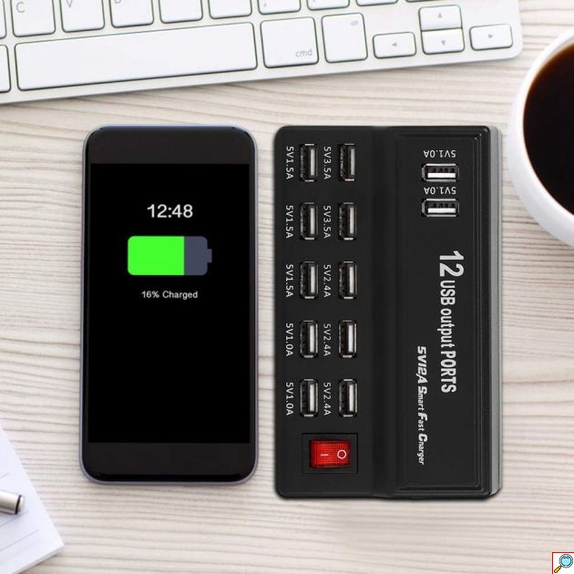 Βάση Φόρτισης 100-240V με 12 Θύρες USB-A 60W 2.4A/1A Andowl - Μαύρη