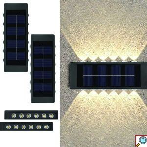 Σετ LED Αδιάβροχα Ηλιακά Επιτοίχια Φωτιστικά Εξωτερικού Χώρου με 12 SMD και Ενσωματωμένο Πάνελ σε Θερμό Λευκό Φωτισμό 2τμχ