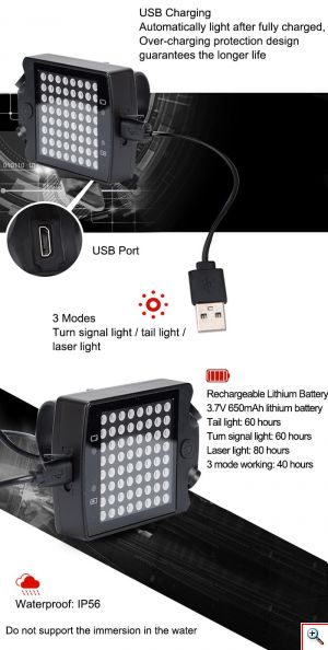 Επαναφορτιζόμενο Ασύρματο Σύστημα Φλάς Ποδηλάτου LED & LASER - Wireless Lead Bike Bicycle Turn Light