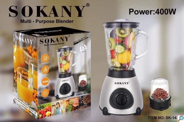Μπλέντερ για Smoothies 400W 1.5L με Γυάλινη Κανάτα, Ανοξείδωτες Λεπίδες & 3 Ρυθμίσεις Ταχύτητας Sokany