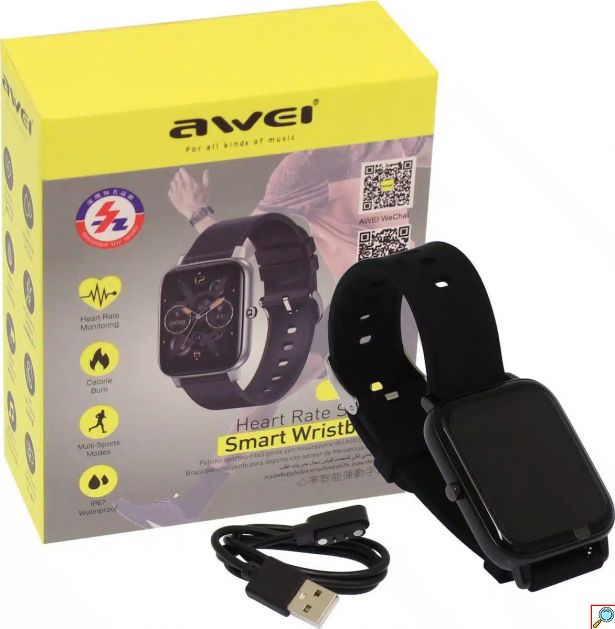 Bluetooth Αδιάβροχο Smart Watch - Ρολόι με Έγχρωμη Οθόνη Αφής, Βηματομετρητή, Θερμιδομετρητή, Πιεσόμετρο, Παρακολούθηση Ύπνου - Awei H6