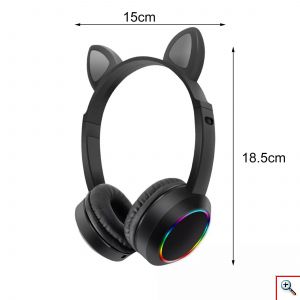 Bluetooth Ασύρματα Ακουστικά Αυτιά Γάτας με Πολύχρωμα Φώτα RGB & Ενσοματωμένο Μικρόφωνο - Wireless Cat Ear Headphones AKZ-K24 Γαλάζια