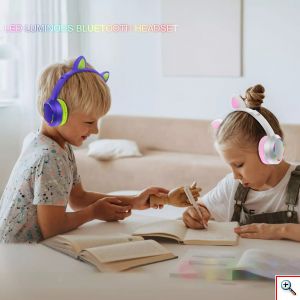 Bluetooth Ασύρματα Ακουστικά Αυτιά Γάτας με Πολύχρωμα Φώτα RGB & Ενσοματωμένο Μικρόφωνο - Wireless Cat Ear Headphones AKZ-K24 Γαλάζια