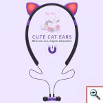 Bluetooth Ασύρματα Ακουστικά Ψείρες με Μαγνήτη, Στερεοφωνικά & LED Αυτάκια Γάτας - Luminous Wireless Earphone Cat Ear ZW-29 Μπλε OEM