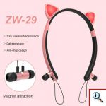 Bluetooth Ασύρματα Ακουστικά Ψείρες με Μαγνήτη, Στερεοφωνικά & LED Αυτάκια Γάτας - Luminous Wireless Earphone Cat Ear ZW-29 Μπλε OEM