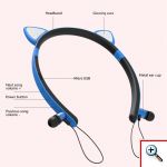 Bluetooth Ασύρματα Ακουστικά Ψείρες με Μαγνήτη, Στερεοφωνικά & LED Αυτάκια Γάτας - Luminous Wireless Earphone Cat Ear ZW-29 Μπλε OEM