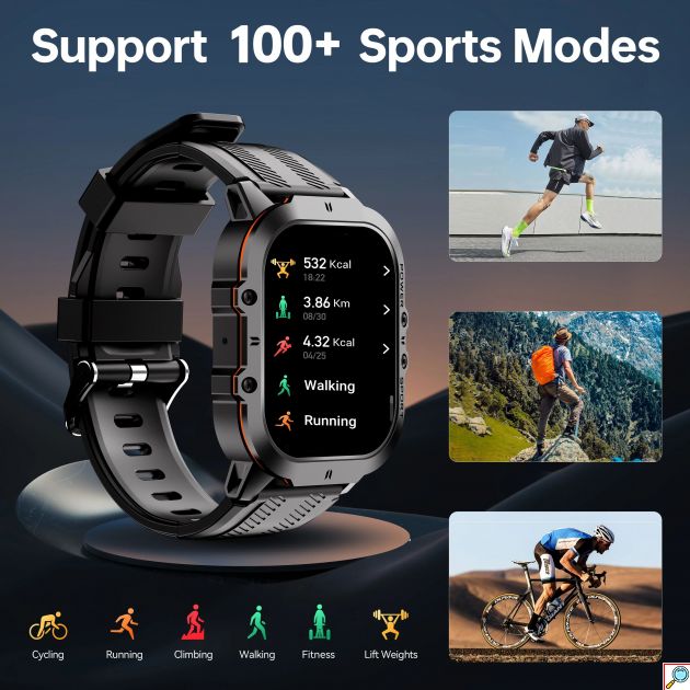 Bluetooth Smartwatch - Αδιάβροχο Ρολόι με Έγχρωμη Οθόνης Αφής Οξύμετρο Βηματομετρητή Θερμιδομετρητή Πιεσόμετρο Παρακολούθηση Ύπνου - Oukitel Πορτοκαλί BT20