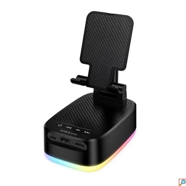 Borofone 3-σε-1 Βάση Κινητού με Bluetooth Ηχείο και Power Bank – Πολυλειτουργικός Σταθμός Φόρτισης, Ασύρματο Ηχείο και Ρυθμιζόμενη Βάση