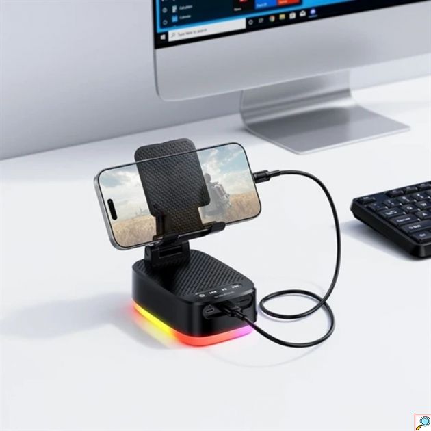 Borofone 3-σε-1 Βάση Κινητού με Bluetooth Ηχείο και Power Bank – Πολυλειτουργικός Σταθμός Φόρτισης, Ασύρματο Ηχείο και Ρυθμιζόμενη Βάση