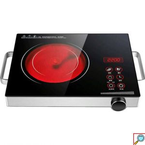 Boxiya® Επιτραπέζια Μονή Εστία 2200W Κεραμική Inox με Διακόπτες Αφής - Χρονοδιακόπτη - 7 Επιλογές Μαγειρέματος & Ρυθμιζόμενο Θερμοστάτη
