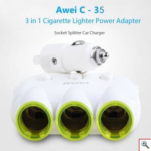 Φορτιστής Αυτοκινήτου AWEI C-35 Dual USB και 3 Socket Adapter 
