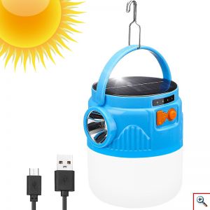 Αδιάβροχο Ηλιακός Φακός / Φανάρι / Φωτιστικό Camping Επαναφορτιζόμενο USB LED 1200lm & PowerBank Φόρτισης Συσκευών