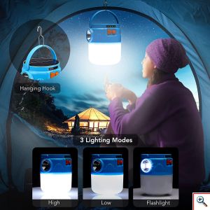 Αδιάβροχο Ηλιακός Φακός / Φανάρι / Φωτιστικό Camping Επαναφορτιζόμενο USB LED 1200lm & PowerBank Φόρτισης Συσκευών