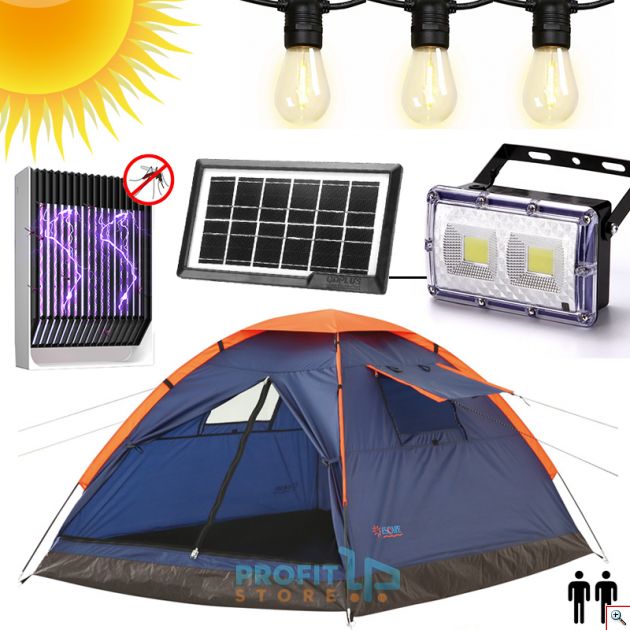 2 ατόμων - Pack & GO CAMPING Set Πλήρες με Σκηνή Escape® UV-BLOCK - Ηλιακό Σύστημα Φωτισμού με Φωτιστικό, Φακό, Γιρλάντα με Λάμπες & Φορτιστή USB - Ηλεκτρικό Εντομοκτόνο Αντικουνουπικό με Μπαταρία