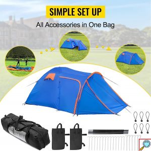 Σκηνή Τούνελ για Camping 2-3 Ατόμων με Προθάλαμο (2 χώρους) Καλοκαιρινή Αδιάβροχη Μπλε - 405x217x170εκ