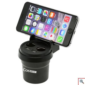 Βάση Κινητού, 2x Εξόδους USB για Φόρτιση, 2x Αναπτήρες Αυτοκινήτου 3 σε 1 για την Ποτηροθήκη Βάση Κινητού, 2x Εξόδους USB για Φόρτιση, 2x Αναπτήρες Αυτοκινήτου 3 σε 1 για την Ποτηροθήκη