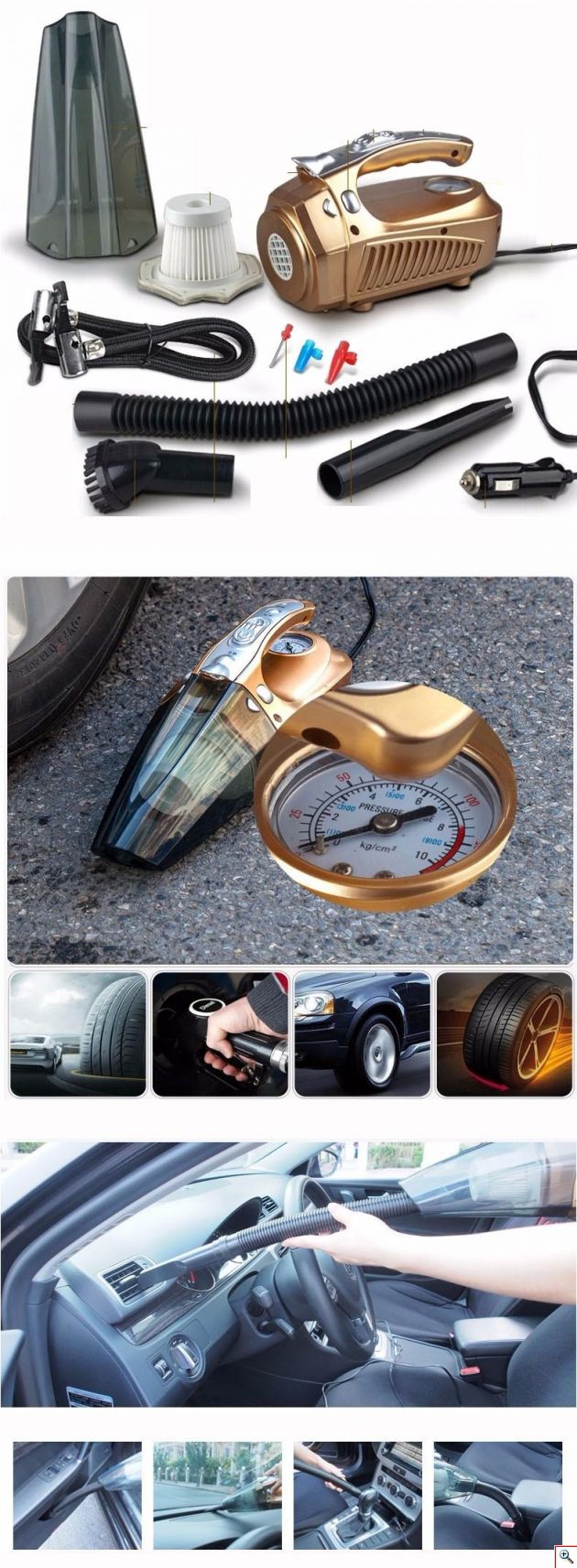 Ηλεκτρικό Σκουπάκι Υγρών Στερεών με Κομπρεσέρ Τρόμπα Αέρος Αυτοκινήτου & Φωτισμό LED