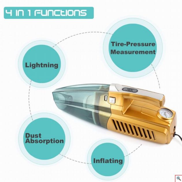 Ηλεκτρικό Σκουπάκι Υγρών Στερεών με Κομπρεσέρ Τρόμπα Αέρος Αυτοκινήτου & Φωτισμό LED