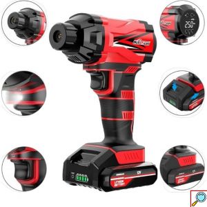 Carsun Φορητή Τρόμπα Αέρος με Ψηφιακή Οθόνη και Φακό LED - Για Αυτοκίνητο - Μηχανή - Μπάλες - 12V - Κόκκινο Χρώμα