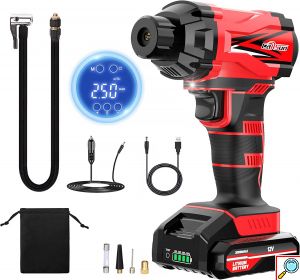 Carsun Φορητή Τρόμπα Αέρος με Ψηφιακή Οθόνη και Φακό LED - Για Αυτοκίνητο - Μηχανή - Μπάλες - 12V - Κόκκινο Χρώμα