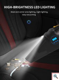 Carsun TURBO Ηλεκτρικό Σκουπάκι Στερεών, Τρόμπα Αέρος 12V με Επαναχρησιμοποιούμενο Φίλτρο, Φωτισμό LED & Οθόνη Ελέγχου Πίεσης - C1859-1