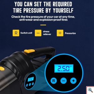 Carsun TURBO Ηλεκτρικό Σκουπάκι Στερεών, Τρόμπα Αέρος 12V με Επαναχρησιμοποιούμενο Φίλτρο, Φωτισμό LED & Οθόνη Ελέγχου Πίεσης - C1859-1