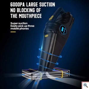 Carsun TURBO Ηλεκτρικό Σκουπάκι Στερεών, Τρόμπα Αέρος 12V με Επαναχρησιμοποιούμενο Φίλτρο, Φωτισμό LED & Οθόνη Ελέγχου Πίεσης - C1859-1