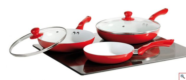 Κεραμικά Τηγάνια με Αντικολλητική Επίστρωση με Γυάλινα Καπάκια - Σετ των 5 τεμαχίων