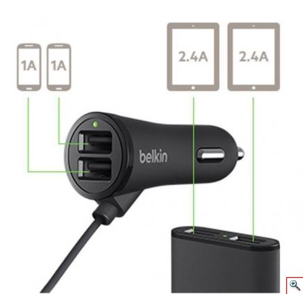 Φορτιστής Αυτοκινήτου με Καλώδιο Επέκτασης Belkin & 4 Θύρες USB στον Αναπτήρα και στον Αντάπτορα