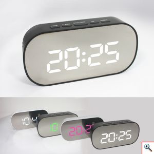Ψηφιακό Ρολόι / Ξυπνητήρι Καθρέπτης με LED Οθόνη, Επιτραπέζιο - Digital Led Mirror Clock - Μαύρο - Πράσινο DT-6506
