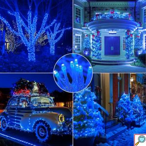 Χριστουγεννιάτικα Λαμπάκια 1000 LED - 50m Λευκού Μπλε Φωτισμού για Σπίτι και Κήπο