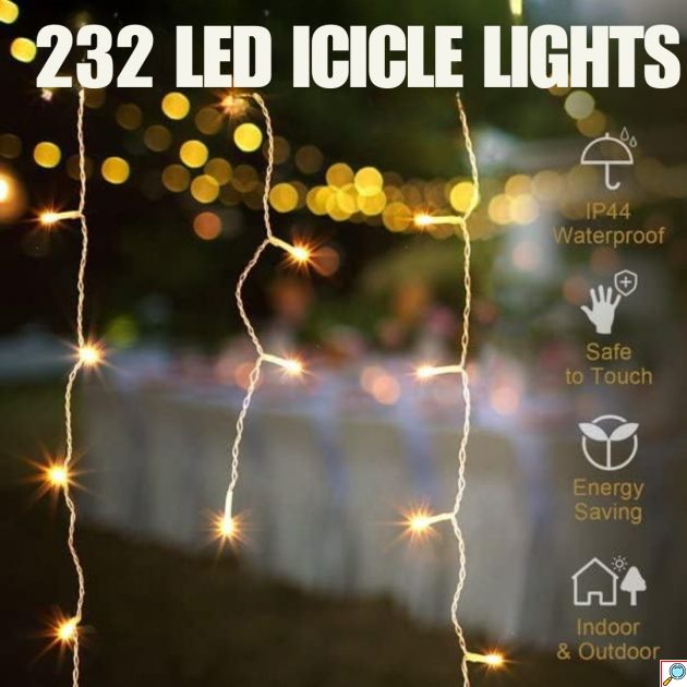 Χριστουγεννιάτικα Λαμπάκια Βροχή 232 LED 7m Θερμού Φωτισμού
