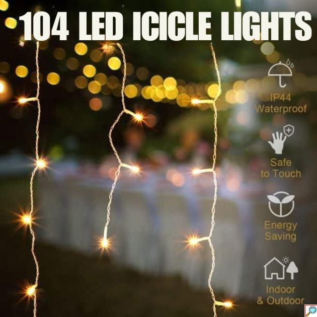 Χριστουγεννιάτικα Λαμπάκια Βροχή 104 LED 3m Θερμού Φωτισμού