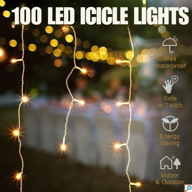 Χριστουγεννιάτικα Λαμπάκια Βροχής 100LED Θερμού Φωτισμού 1,4 x 1 m - Ιδανικά για Εσωτερικό & Εξωτερικό Χώρο