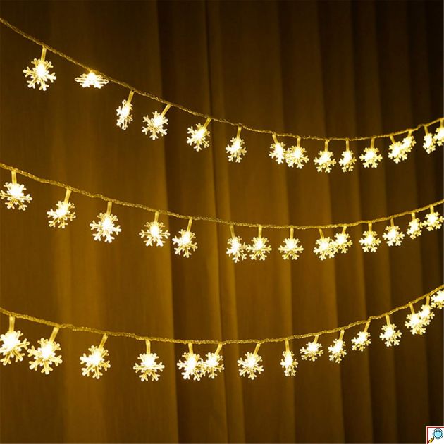 Χριστουγεννιάτικη Διακοσμητική Γιρλάντα LED Χιονονιφάδες - 12 Τεμάχια Θερμού Λευκού Φωτισμού - HomeTheory