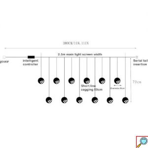 LED Χριστουγεννιάτικα Φωτάκια Ασύμμετρη Κουρτίνα 3μ σε Σχήμα Μπάλας με Δεντράκι Λευκού Θερμού Φωτισμού- LED Christmas Lights Ball